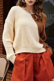 Sweet Color Block Contrast V Neck Tops
