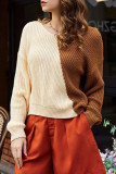 Sweet Color Block Contrast V Neck Tops