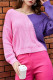 Sweet Color Block Contrast V Neck Tops