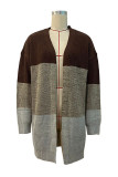 Casual Color Block Contrast Cardigan Collar Outerwear