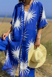 Casual Geometric Printing Cardigan Collar Half Sleeve Two Pieces