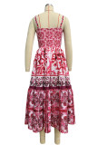 Elegant Vacation Print Patchwork Square Collar Printed Dress Dresses