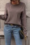 Casual Solid Hollowed Out O Neck Tops