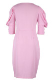 Celebrities Elegant Solid Fold Square Collar Waist Skirt Short Sleeve Dress