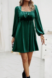 Elegant Solid Fold Square Collar A Line Dresses