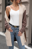 Casual Color Block Pocket Contrast Cardigan Collar Outerwear