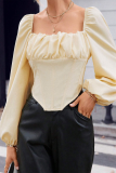 Elegant Solid Asymmetrical Square Collar Tops