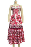 Elegant Vacation Print Patchwork Square Collar Printed Dress Dresses