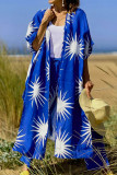 Casual Geometric Printing Cardigan Collar Half Sleeve Two Pieces