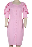 Celebrities Elegant Solid Fold Square Collar Waist Skirt Short Sleeve Dress
