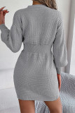 Casual Solid Buttons V Neck Wrapped Skirt Dresses