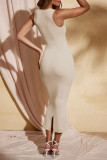 Sexy Solid Slit Square Collar Evening Dress Dresses