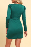 Sexy Solid Fold V Neck Irregular Dress Dresses