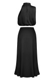 Elegant Solid Stringy Selvedge Halter Sleeveless Two Pieces