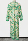 Bohemian Elegant Floral Buttons V Neck Long Sleeve Dresses