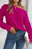 Casual Solid Hollowed Out Oblique Collar Tops