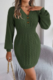 Casual Solid Buttons V Neck Wrapped Skirt Dresses