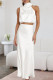 Elegant Solid Stringy Selvedge Halter Sleeveless Two Pieces