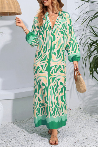 Bohemian Elegant Floral Buttons V Neck Long Sleeve Dresses
