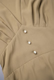 Elegant Simplicity Solid Buttons V Neck A Line Dresses