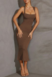Sexy Solid Slit Square Collar Evening Dress Dresses