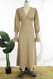 Elegant Simplicity Solid Buttons V Neck A Line Dresses