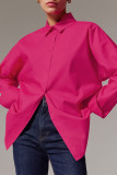 Casual Simplicity Solid Buttons Turndown Collar Tops