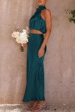 Elegant Solid Stringy Selvedge Halter Sleeveless Two Pieces