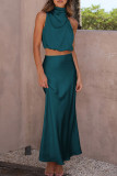 Elegant Solid Stringy Selvedge Halter Sleeveless Two Pieces