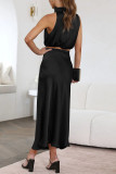 Elegant Solid Stringy Selvedge Halter Sleeveless Two Pieces