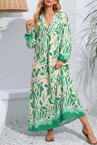 Bohemian Elegant Floral Buttons V Neck Long Sleeve Dresses