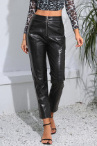 Casual Solid Zipper Skinny High Waist Pencil Solid Color Bottoms