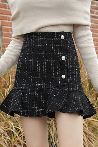 Celebrities Elegant Plaid Patchwork Buttons High Waist Type A Bottoms