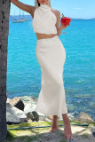 Elegant Solid Stringy Selvedge Halter Sleeveless Two Pieces