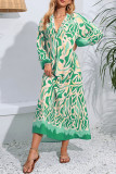 Bohemian Elegant Floral Buttons V Neck Long Sleeve Dresses