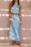 Elegant Solid Stringy Selvedge Halter Sleeveless Two Pieces