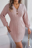 Casual Solid Buttons V Neck Wrapped Skirt Dresses