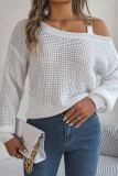Casual Solid Metal Accessories Decoration Oblique Collar Tops