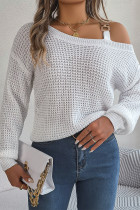 Casual Solid Metal Accessories Decoration Oblique Collar Tops