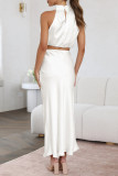 Elegant Solid Stringy Selvedge Halter Sleeveless Two Pieces