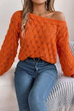 Casual Solid Hollowed Out Oblique Collar Tops