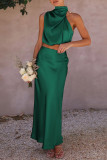 Elegant Solid Stringy Selvedge Halter Sleeveless Two Pieces