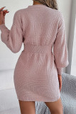 Casual Solid Buttons V Neck Wrapped Skirt Dresses