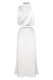 Elegant Solid Stringy Selvedge Halter Sleeveless Two Pieces