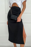 Elegant Solid Slit Fold Regular High Waist Solid Color Bottoms