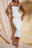 Sexy Solid Slit Square Collar Evening Dress Dresses