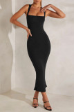 Sexy Solid Slit Square Collar Evening Dress Dresses