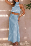 Elegant Solid Stringy Selvedge Halter Sleeveless Two Pieces