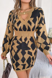 Casual Geometric Weave O Neck Wrapped Skirt Dresses