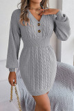 Casual Solid Buttons V Neck Wrapped Skirt Dresses